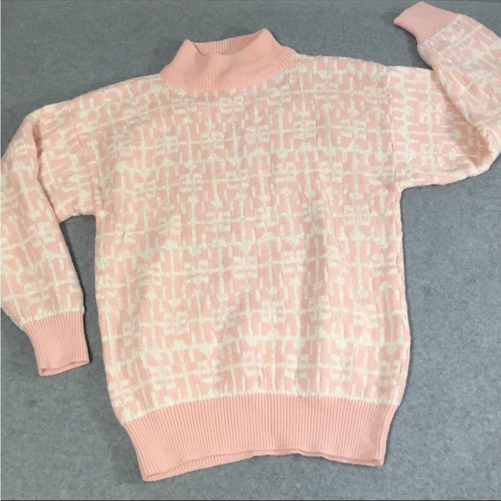 Vintage Pink Sweater Womens Medium Mock Neck Preppy Academia Pastel